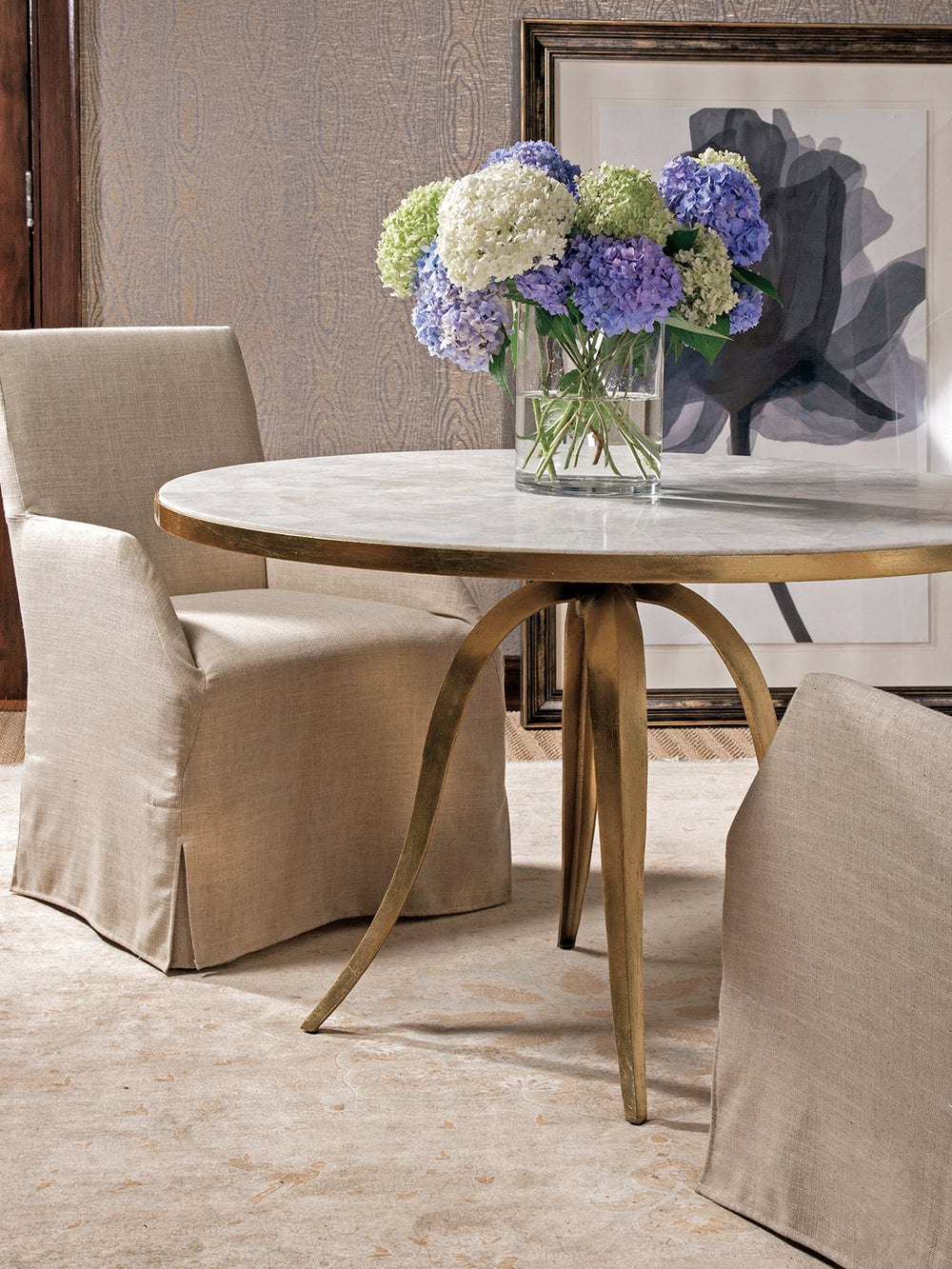 Lexington Artistica Home Crystal Stone Round Dining Table - Hand-forged Iron Base With Unique Fossilized Top For Elegant Dining Gold Wood 2023-870c