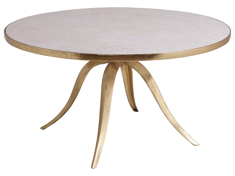 Lexington Artistica Home Crystal Stone Round Cocktail Table - Elegant Hand-forged Iron Base With Unique Fossilized Top Design Gold Wood 2023-943
