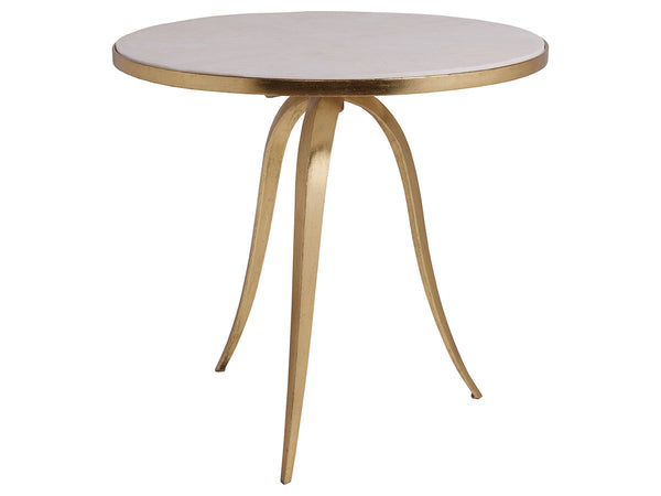 Lexington Artistica Home Crystal Stone Round End Table - Hand-forged Iron Base With Unique Fossilized Stone Top Design Gold Wood 2023-950