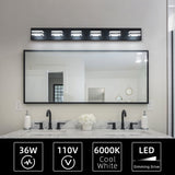 English Elm (Same As W1340P206801/L002002-W6B) Led Modern Black Vanity Lights, 6-Lights Acrylic Matte Black Bathroom Vanity Lights Over Mirror