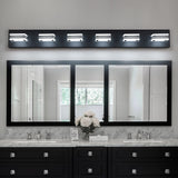 English Elm (Same As W1340P206801/L002002-W6B) Led Modern Black Vanity Lights, 6-Lights Acrylic Matte Black Bathroom Vanity Lights Over Mirror