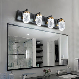 English Elm Vanity Clear Glass LED Bathroom Light 4-Bulb Matte Black Frame Energy-Saving 50,000H Fixture W134070912