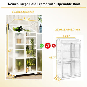 English Elm Topmax Fir Wood Polycarbonate Cold Frame Greenhouse with Wheels Adjustable Shelves Outdoor White WF297923AAK