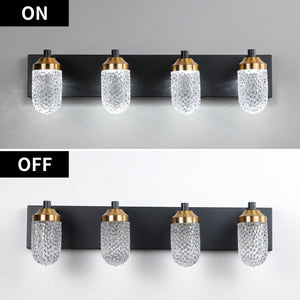 English Elm Vanity Clear Glass LED Bathroom Light 4-Bulb Matte Black Frame Energy-Saving 50,000H Fixture W134070912