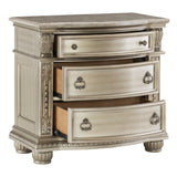 English Elm Silver Finish European Design 1 Piece Nightstand W Genuine Marble Top Traditional Bedroom Furniture