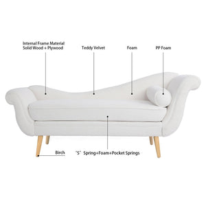 English Elm Chaise Lounge Scroll Arm Birch Leg Upholstered Reading Chair for Bedroom Living Room W68056676