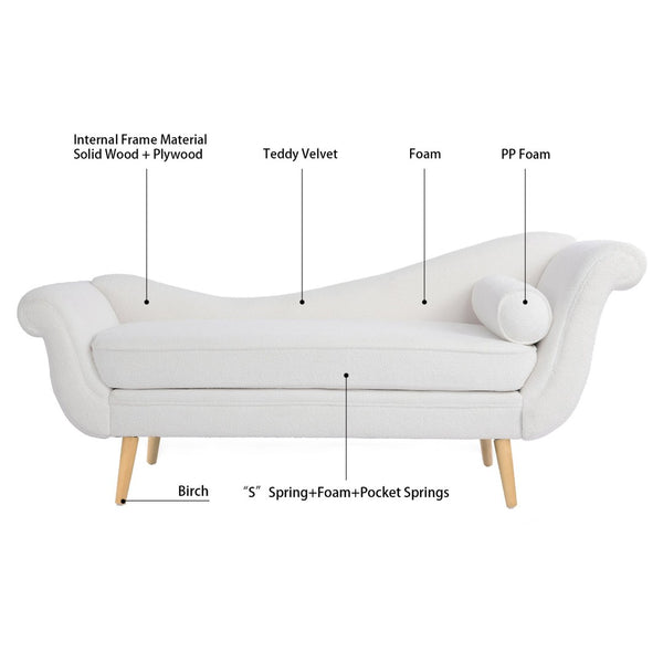 English Elm Chaise Lounge Scroll Arm Birch Leg Upholstered Reading Chair for Bedroom Living Room W68056676
