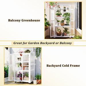 English Elm Topmax Fir Wood Polycarbonate Cold Frame Greenhouse with Wheels Adjustable Shelves Outdoor White WF297923AAK