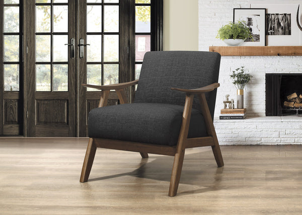 English Elm Modern Mid-Century Accent Chair with Walnut Frame and Plush Upholstery — Retro Contour, Cozy Seat Dark Gray 35.5 L x 25.5 W x 20 H B01172867