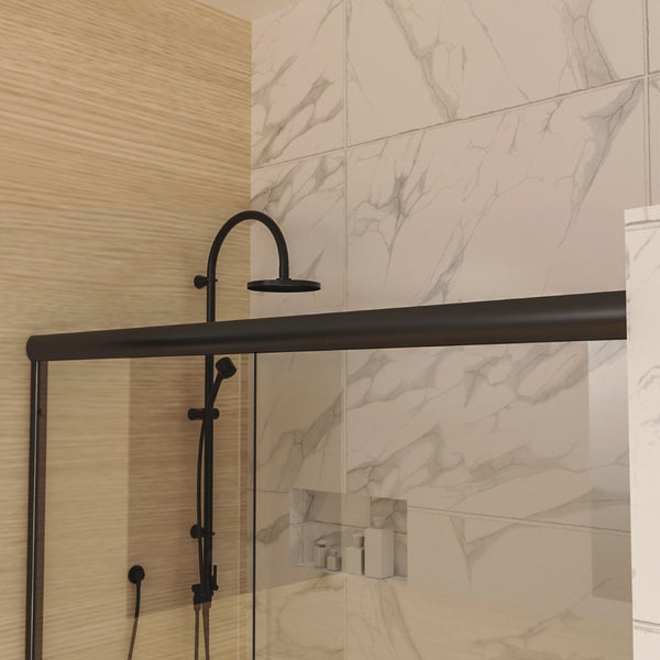 English Elm 60 in Matte Black Sliding Shower Door with Clear Glass Panel for Modern Bathrooms W63766791