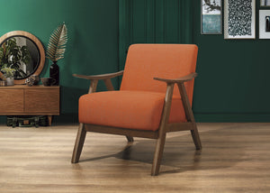 English Elm Modern Mid-Century Accent Chair with Walnut Frame and Plush Upholstery — Retro Contour, Cozy Seat Orange 35.5 L x 25.5 W x 20 H B01172865