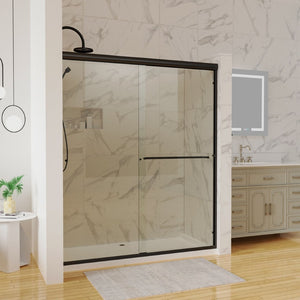 English Elm 60 in Matte Black Sliding Shower Door with Clear Glass Panel for Modern Bathrooms W63766791