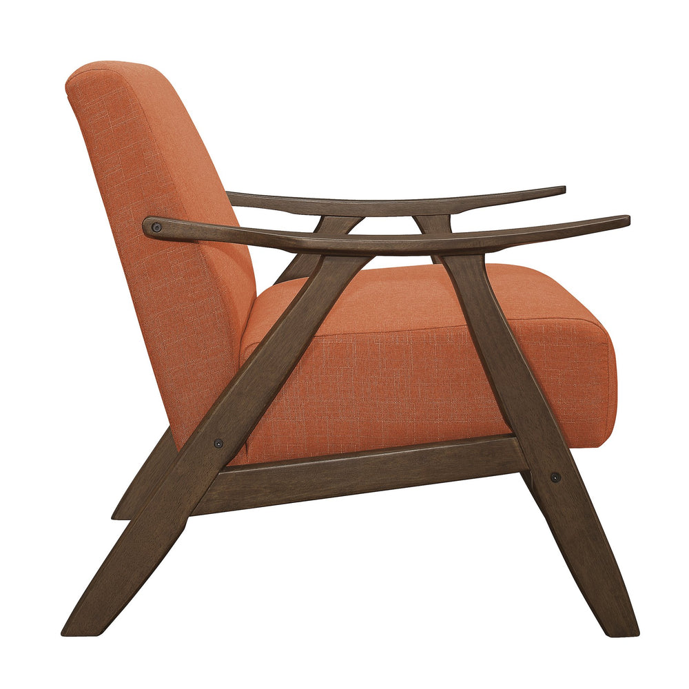 English Elm Modern Mid-Century Accent Chair with Walnut Frame and Plush Upholstery — Retro Contour, Cozy Seat Orange 35.5 L x 25.5 W x 20 H B01172865