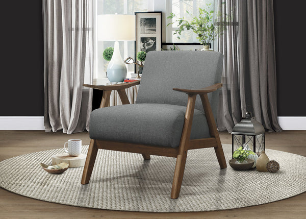 English Elm Modern Damala Gray Fabric Accent Chair with Walnut Wood Frame, Padded Seat & Back, Retro Modern Comfort B01172764