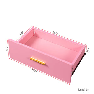 English Elm Pink Modern Hair Desk with Multi-Layer Storage, 2 Drawers & Cabinet, Hair Dryer Ports for Salon/Home W33163007