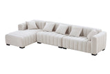 English Elm 139'' Channel Tufted Sofa Velvet Upholstered Left Chaise Modular Sofa Beige