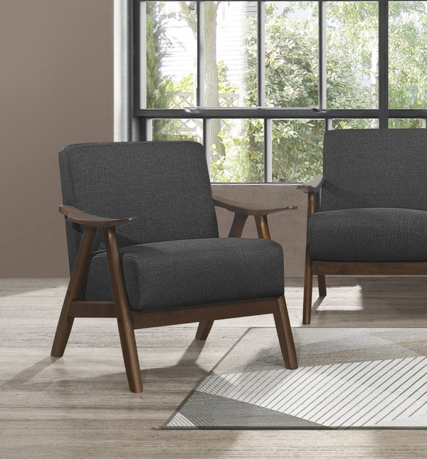 English Elm Modern Mid-Century Accent Chair with Walnut Frame and Plush Upholstery — Retro Contour, Cozy Seat Dark Gray 35.5 L x 25.5 W x 20 H B01172867