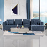 English Elm 134'' Mid Century Modern Sofa With Right Chaise For Living Room Sofa, Blue