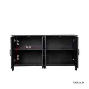 English Elm Cabinet 4-Door Sideboard with 4 Open Shelves, 59" Freestanding Storage Buffet for Living Room W33164270