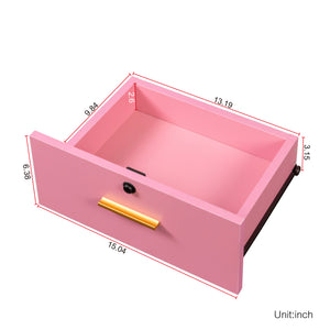 English Elm Pink Modern Hair Desk with Multi-Layer Storage, 2 Drawers & Cabinet, Hair Dryer Ports for Salon/Home W33163007