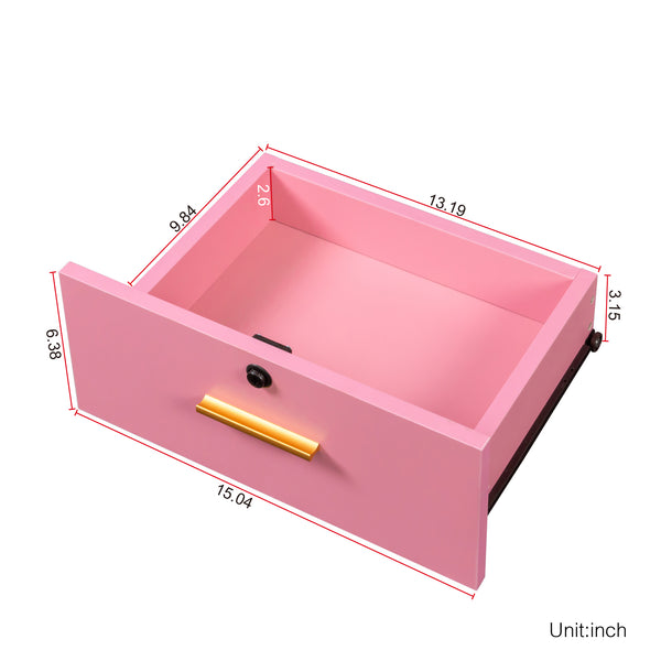 English Elm Pink Modern Hair Desk with Multi-Layer Storage, 2 Drawers & Cabinet, Hair Dryer Ports for Salon/Home W33163007