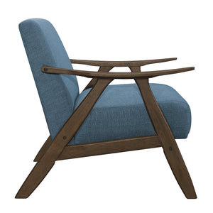 English Elm Modern Mid-Century Accent Chair with Walnut Frame and Plush Upholstery — Retro Contour, Cozy Seat Blue 35.5 L x 25.5 W x 20 H B01172866