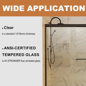 English Elm 60 in Matte Black Sliding Shower Door with Clear Glass Panel for Modern Bathrooms W63766791