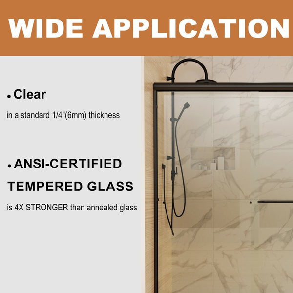 English Elm 60 in Matte Black Sliding Shower Door with Clear Glass Panel for Modern Bathrooms W63766791