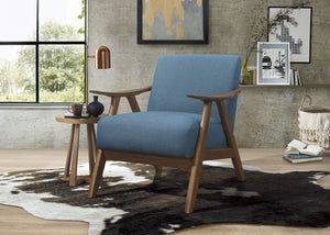 English Elm Modern Mid-Century Accent Chair with Walnut Frame and Plush Upholstery — Retro Contour, Cozy Seat Blue 35.5 L x 25.5 W x 20 H B01172866
