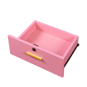 English Elm Pink Modern Hair Desk with Multi-Layer Storage, 2 Drawers & Cabinet, Hair Dryer Ports for Salon/Home W33163007