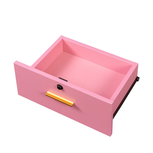 English Elm Pink Modern Hair Desk with Multi-Layer Storage, 2 Drawers & Cabinet, Hair Dryer Ports for Salon/Home W33163007