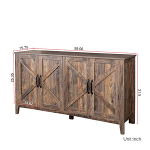 English Elm Cabinet 4-Door Sideboard with 4 Open Shelves, 59" Freestanding Storage Console for Living Room W33164271