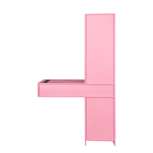 English Elm Pink Modern Hair Desk with Multi-Layer Storage, 2 Drawers & Cabinet, Hair Dryer Ports for Salon/Home W33163007