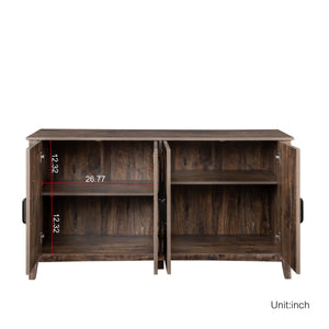 English Elm Cabinet 4-Door Sideboard with 4 Open Shelves, 59" Freestanding Storage Console for Living Room W33164271