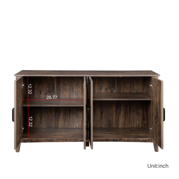 English Elm Cabinet 4-Door Sideboard with 4 Open Shelves, 59" Freestanding Storage Console for Living Room W33164271