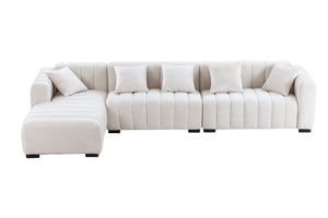 English Elm 139'' Channel Tufted Sofa Velvet Upholstered Left Chaise Modular Sofa Beige