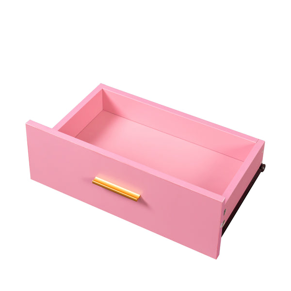 English Elm Pink Modern Hair Desk with Multi-Layer Storage, 2 Drawers & Cabinet, Hair Dryer Ports for Salon/Home W33163007