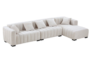 English Elm L-Shape Sectional Sofa With Deep Tufted Velvet Upholstered Right Chaise Modular Sofa Beige