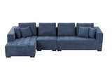 English Elm 134'' Mid Century Modern Sofa With Left Chaise For Living Room Sofa, Blue