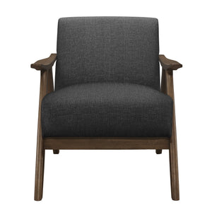 English Elm Modern Mid-Century Accent Chair with Walnut Frame and Plush Upholstery — Retro Contour, Cozy Seat Dark Gray 35.5 L x 25.5 W x 20 H B01172867