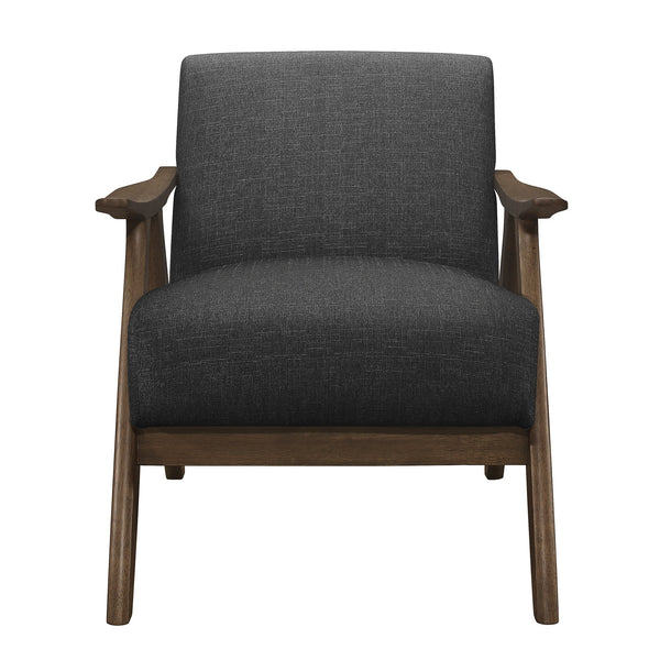 English Elm Modern Mid-Century Accent Chair with Walnut Frame and Plush Upholstery — Retro Contour, Cozy Seat Dark Gray 35.5 L x 25.5 W x 20 H B01172867