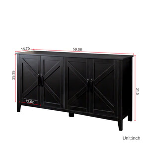 English Elm Cabinet 4-Door Sideboard with 4 Open Shelves, 59" Freestanding Storage Buffet for Living Room W33164270