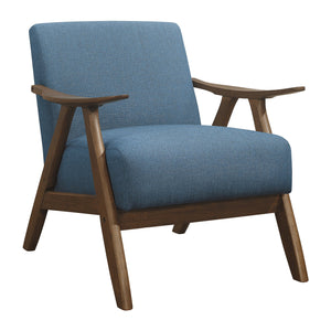 English Elm Modern Mid-Century Accent Chair with Walnut Frame and Plush Upholstery — Retro Contour, Cozy Seat Blue 35.5 L x 25.5 W x 20 H B01172866