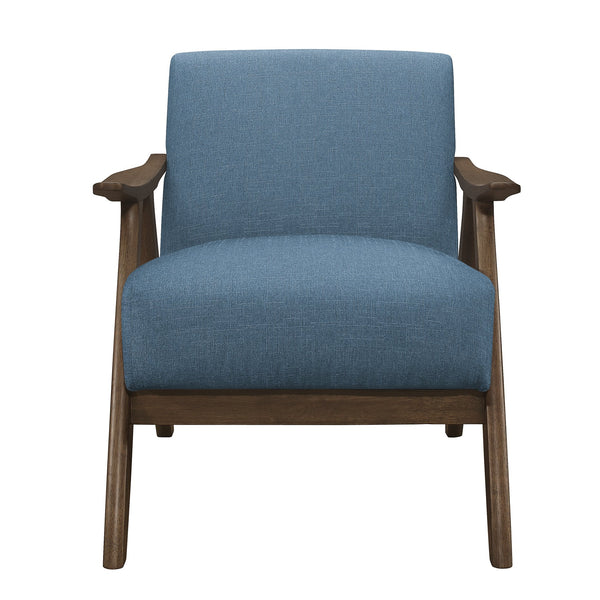 English Elm Modern Mid-Century Accent Chair with Walnut Frame and Plush Upholstery — Retro Contour, Cozy Seat Blue 35.5 L x 25.5 W x 20 H B01172866