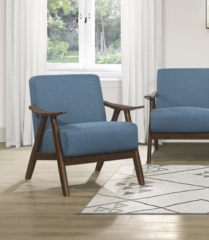 English Elm Modern Mid-Century Accent Chair with Walnut Frame and Plush Upholstery — Retro Contour, Cozy Seat Blue 35.5 L x 25.5 W x 20 H B01172866