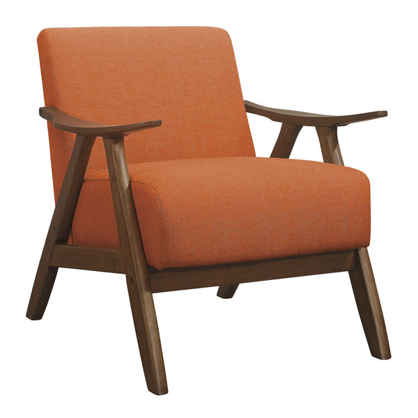 English Elm Modern Mid-Century Accent Chair with Walnut Frame and Plush Upholstery — Retro Contour, Cozy Seat Orange 35.5 L x 25.5 W x 20 H B01172865