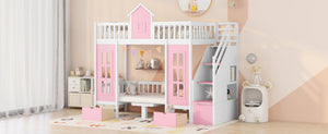 English Elm Twin-over-twin Bunk Bed Convertible Lower Desk Solid Pine Kids Bedroom Space Saver LT000681AAH-1