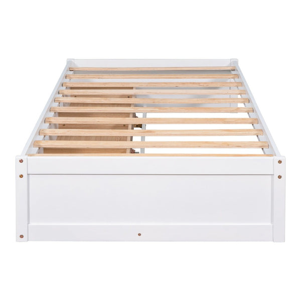 English Elm Twin Platform Storage Bed with 3 Under Frame Drawers Pine Wood Low Profile WF193634AAK