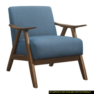English Elm Modern Mid-Century Accent Chair with Walnut Frame and Plush Upholstery — Retro Contour, Cozy Seat Blue 35.5 L x 25.5 W x 20 H B01172866