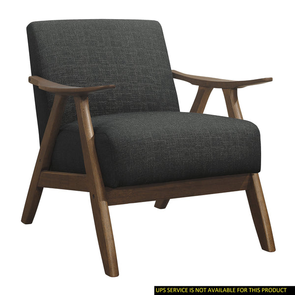English Elm Modern Mid-Century Accent Chair with Walnut Frame and Plush Upholstery — Retro Contour, Cozy Seat Dark Gray 35.5 L x 25.5 W x 20 H B01172867